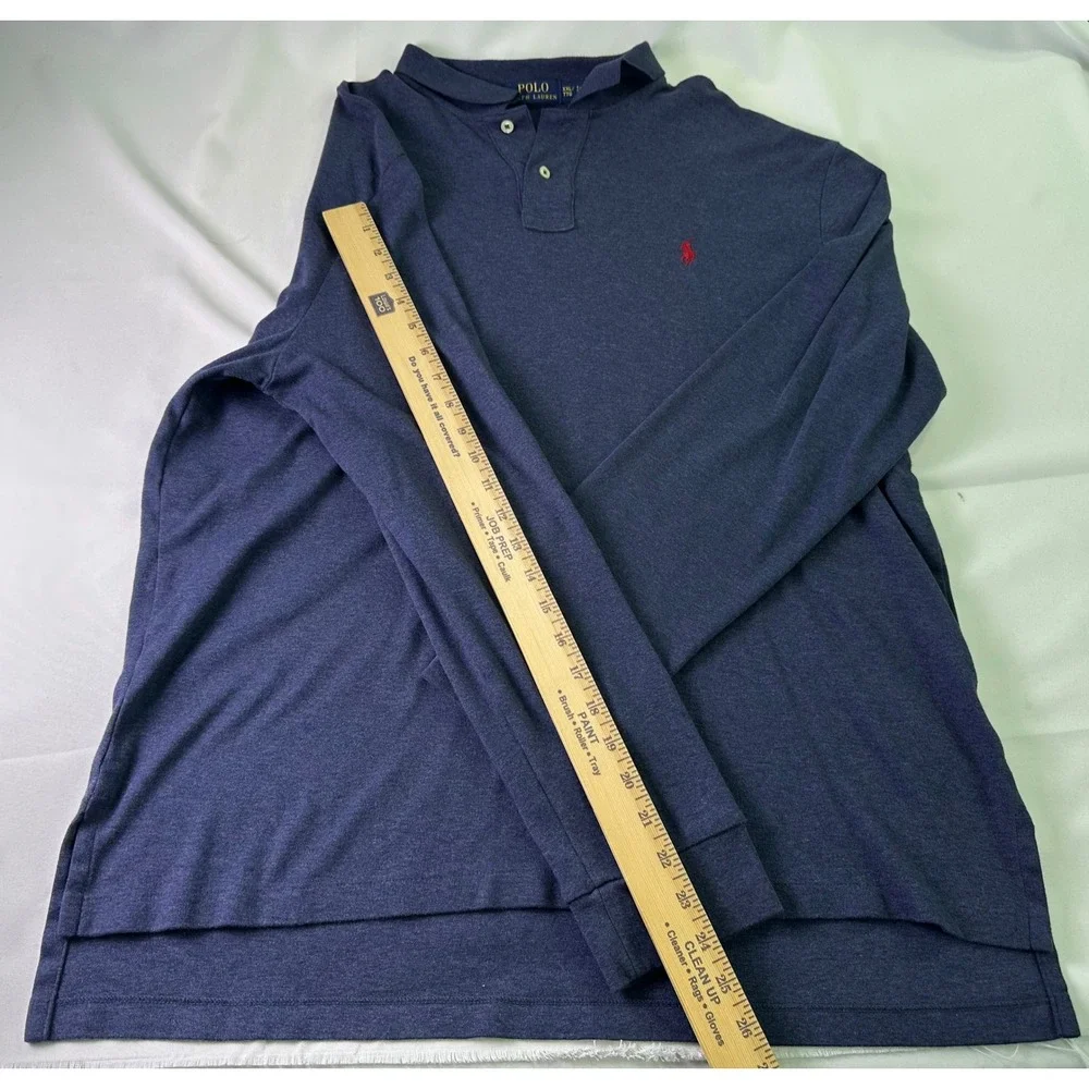 Polo Ralph Lauren Men's‎ Blue Long Sleeve Polo Shirt 2XL Casual Red Pony Logo
